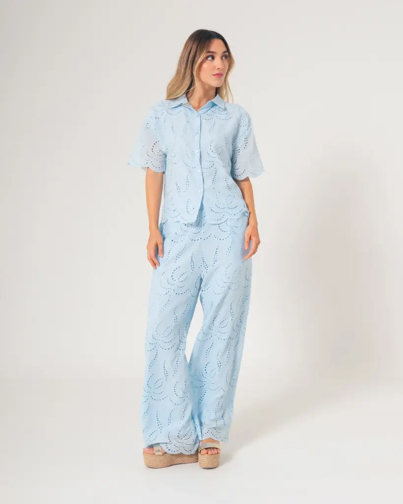 Pantalón largo calado Azul | Menta